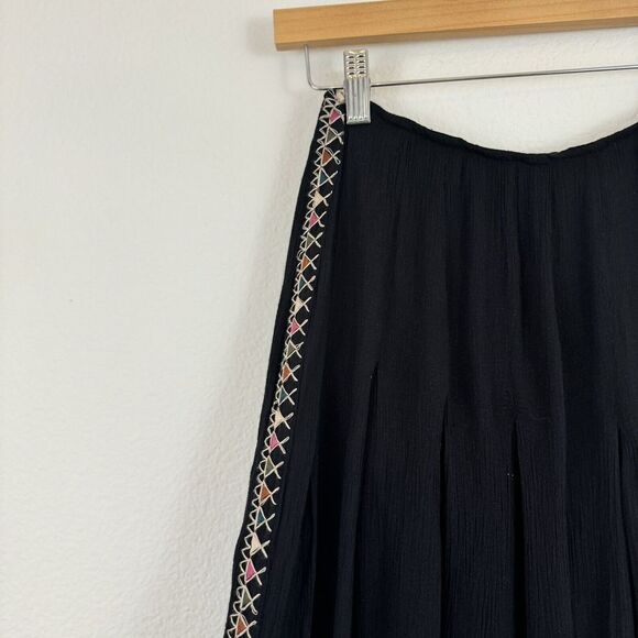 Free People Pants 2 Santoshi Black Wide Leg Embroidered Boho Hippie Gauzy Crinkl - Picture 6 of 15